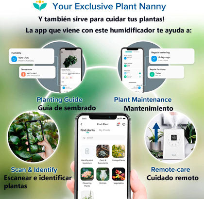 La app que incluye el humidificador vienen con guia para el cuidado de plantas